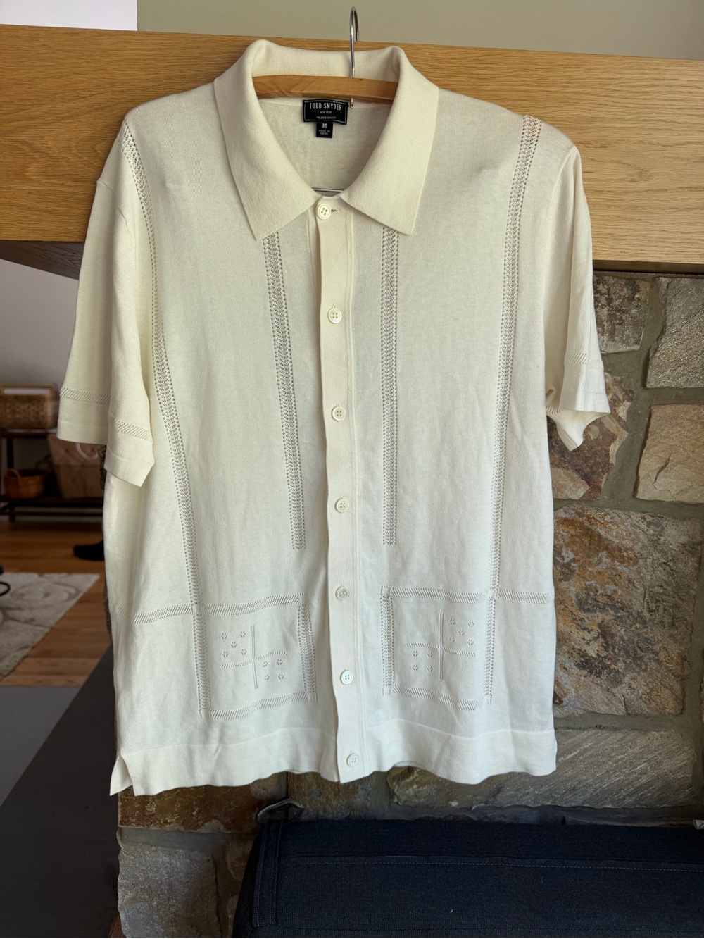 Todd Snyder Silk Cotton Eyelet Knit Shirt Cream Size L - Picture 6 of 14